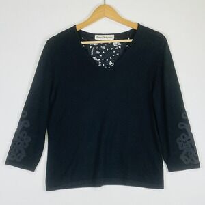 Norm Thompson Sweater Womens Small Medium Black Lace Whimsigoth Coastal Goth